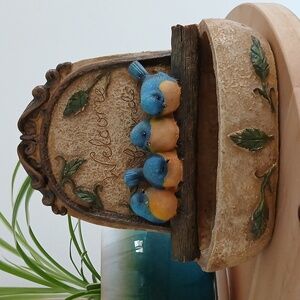 Resin Bird Feeder Welcome Friends Blue Birds